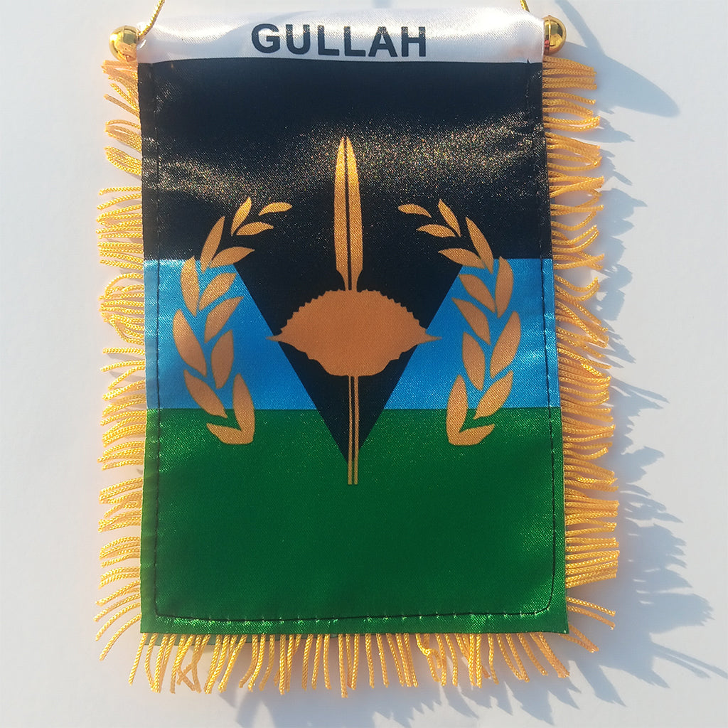 4 X 6 Inch Gullah Geechee Window Hanging Flag - Rearview Mirror & Double Sided - Fringed Black American Mini Banner with Suction Cup
