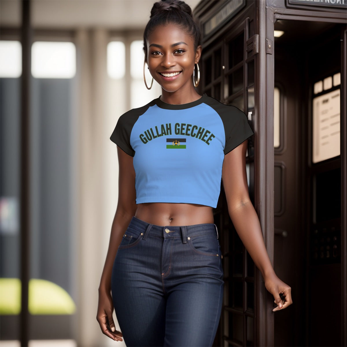 Gullah Geechee Flag Women's Baby Tee - Blue/Black