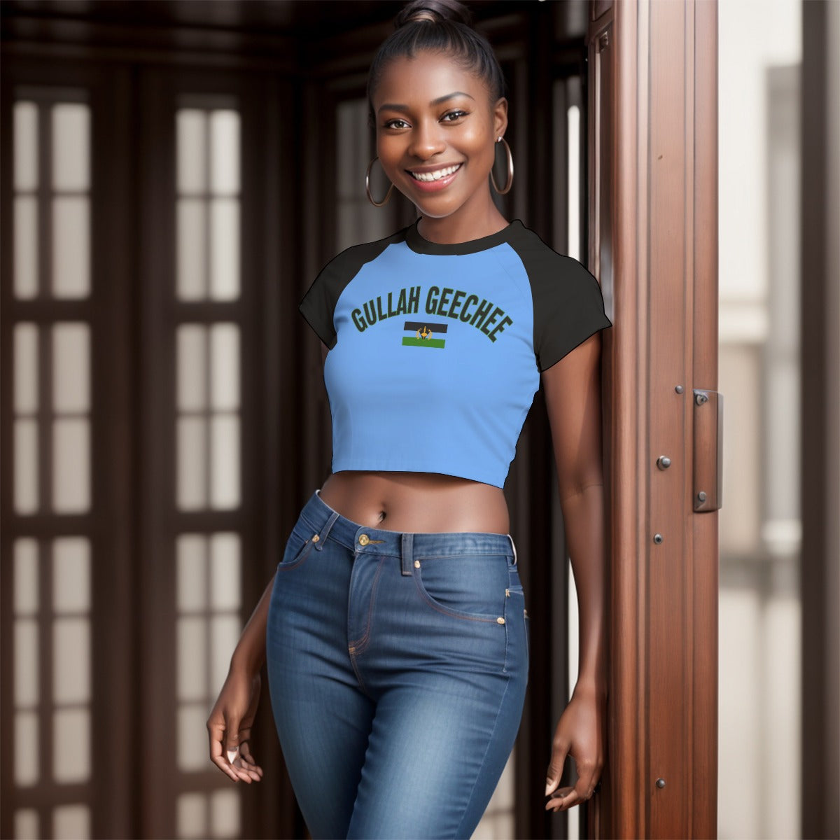 Gullah Geechee Flag Women's Baby Tee - Blue/Black