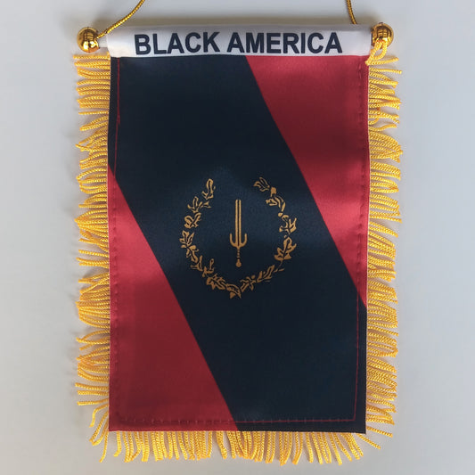 4 X 6 Inch Black American Heritage Classic Window Hanging Flag - Rearview Mirror & Double Sided - Fringed Black American Classic Mini Banner with Suction Cup