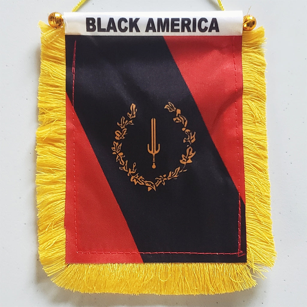 4 X 6 Inch Black American Heritage Classic Window Hanging Flag - Rearview Mirror & Double Sided - Fringed Black American Classic Mini Banner with Suction Cup