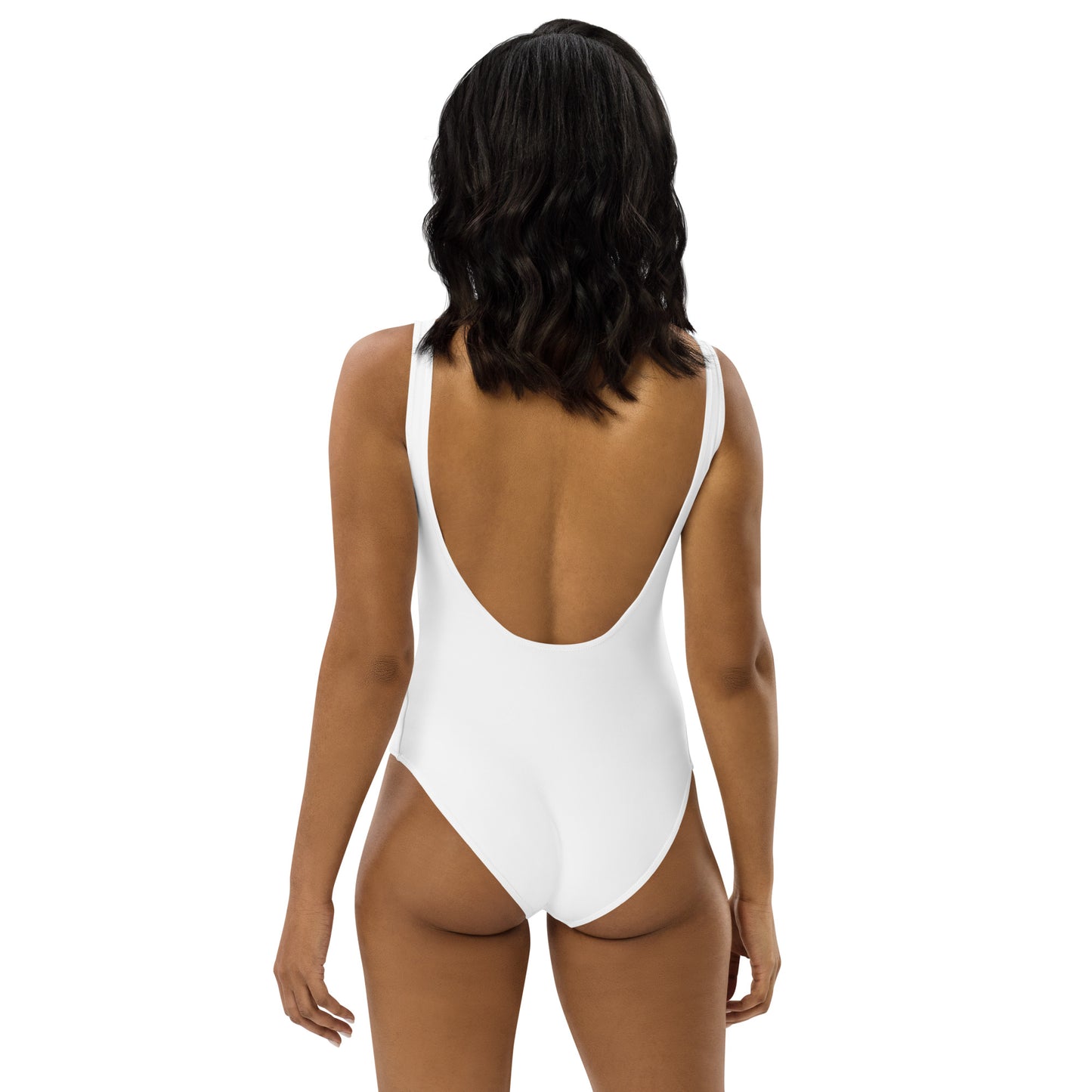 Black American Woman One-Piece Swimsuit - White