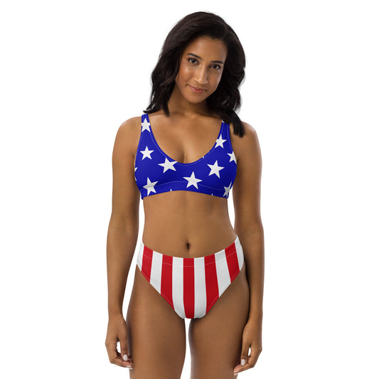 USA Flag High-Wasted Bikini Set