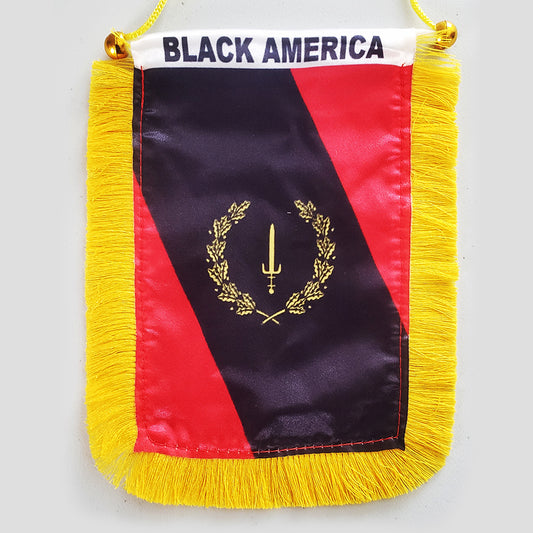 4 X 6 Inch Black American Heritage Window Hanging Flag - Rearview Mirror & Double Sided - Fringed Black American Mini Banner with Suction Cup