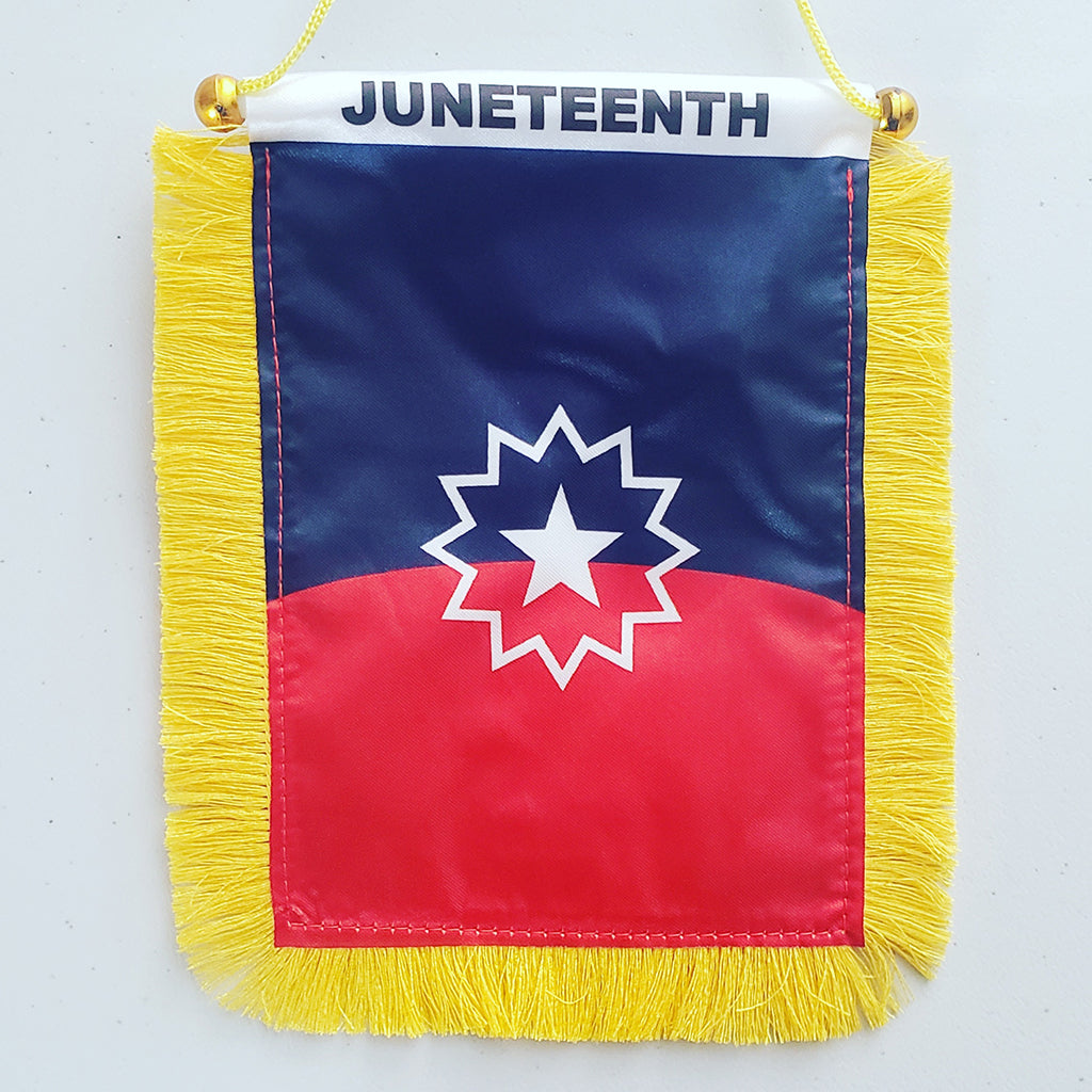 4 X 6 Inch Juneteenth Window Hanging Flag - Rearview Mirror & Double Sided - Fringed Juneteenth Mini Banner with Suction Cup